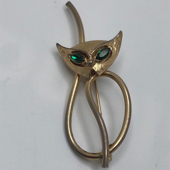 VTG Emmons Sophisticated Cat Pin Brooch With Emerald Eyes - Picture 2 of 7